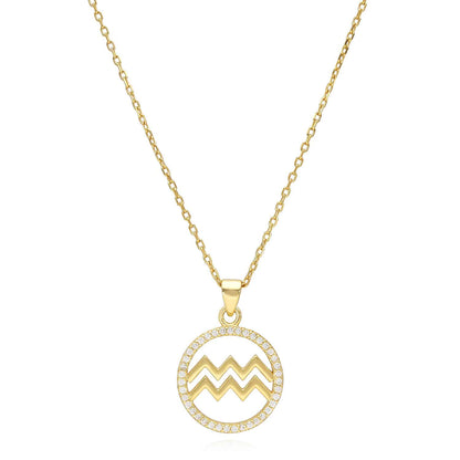 18K Gold Over Silver CZ Zodiac Charm Pendant Necklace 16"-18" Adj