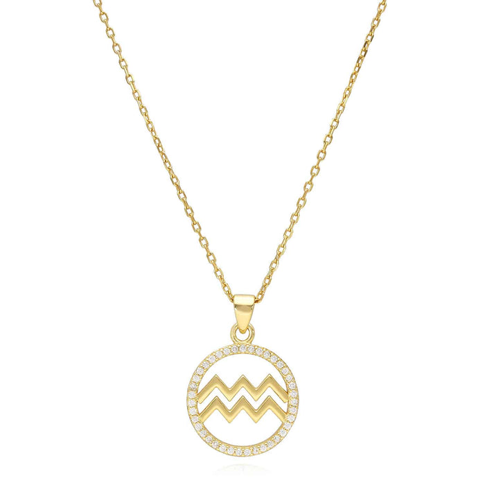 18K Gold Over Silver CZ Zodiac Pendant Necklace 16" - 18" Adj - WJD Exclusives