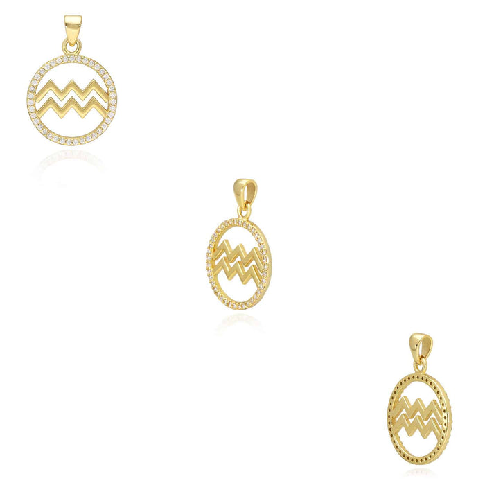 18K Gold Over Silver CZ Zodiac Pendant Necklace 16" - 18" Adj - WJD Exclusives