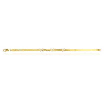 18K Gold Over Silver CZ Butterfly Herringbone Bracelet 7.25"