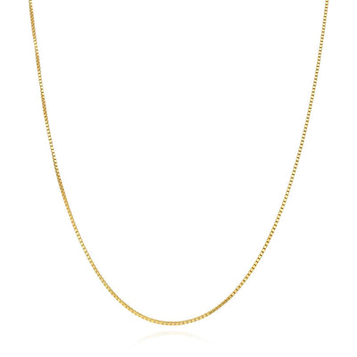 18K Yellow Gold Over Sterling Silver 0.8mm Box Chain (Solid Links) 16" - 24" - WJD Exclusives