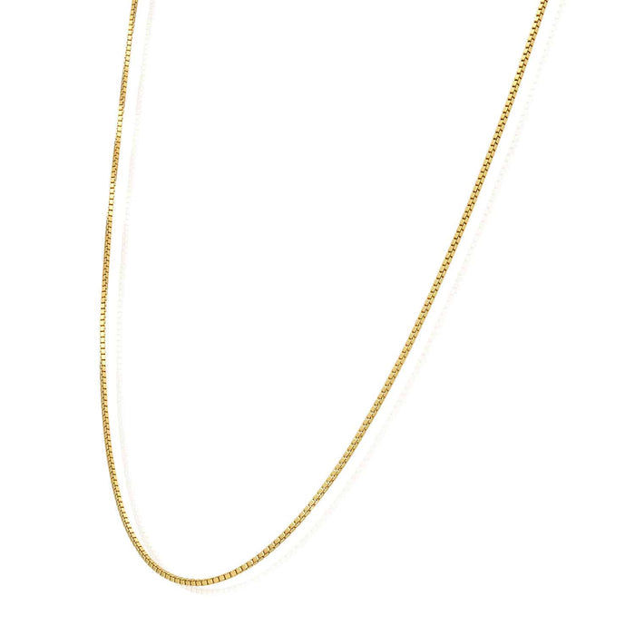 18K Yellow Gold Over Sterling Silver 0.8mm Box Chain (Solid Links) 16" - 24" - WJD Exclusives