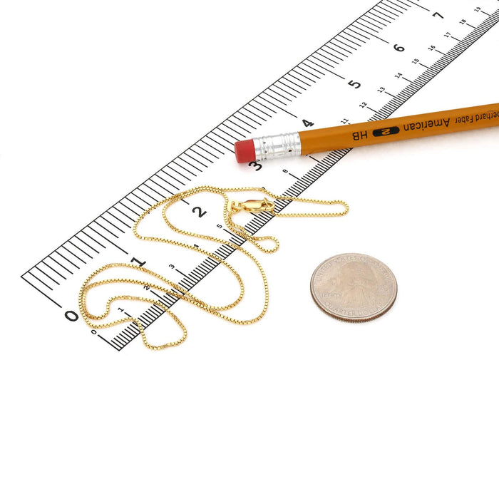 18K Yellow Gold Over Sterling Silver 0.8mm Box Chain (Solid Links) 16" - 24" - WJD Exclusives