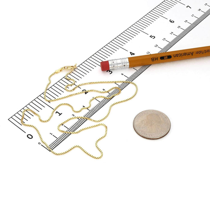 18K Yellow Gold Over Sterling Silver 1mm Box Chain (Solid Links) 16" - 24" - WJD Exclusives