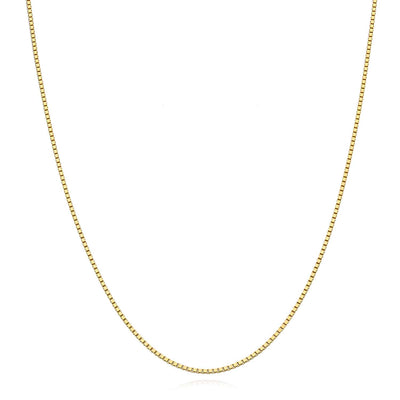 18K Yellow Gold Over Sterling Silver 1mm Box Chain (Solid Links) 16" - 24" - WJD Exclusives