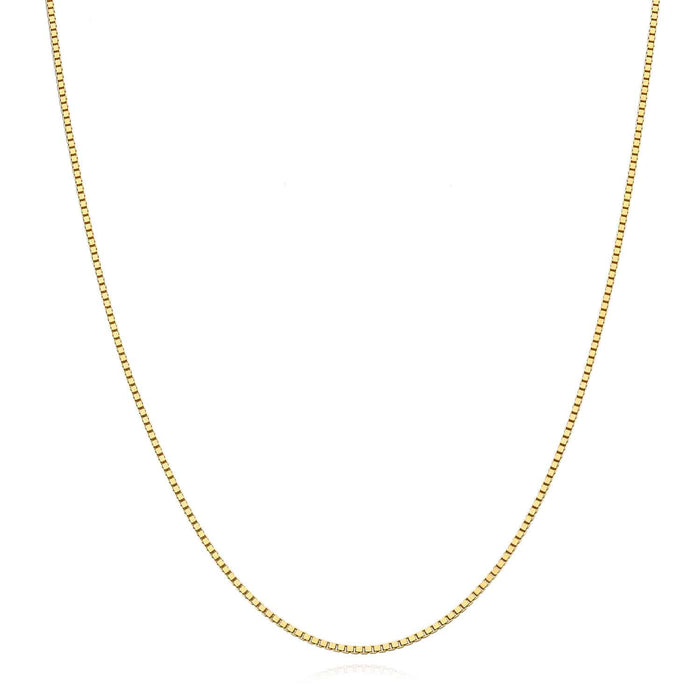 18K Yellow Gold Over Sterling Silver 1mm Box Chain (Solid Links) 16" - 24" - WJD Exclusives