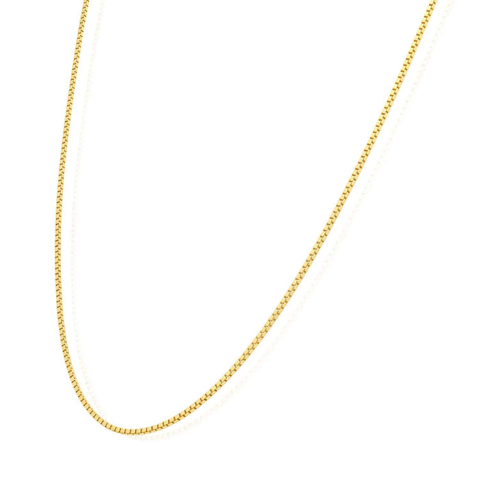 18K Yellow Gold Over Sterling Silver 1mm Box Chain (Solid Links) 16" - 24" - WJD Exclusives