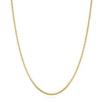 18K Yellow Gold Over Sterling Silver 1.2mm Box Chain (Solid Links) 16" - 24" - WJD Exclusives