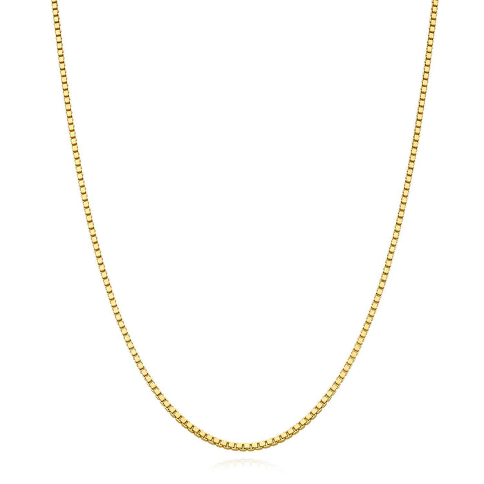 18K Yellow Gold Over Sterling Silver 1.2mm Box Chain (Solid Links) 16" - 24" - WJD Exclusives