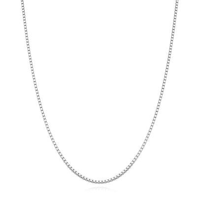 18K White Gold Over Sterling Silver 1.2mm Box Chain (Solid Links) 16" - 24" - WJD Exclusives