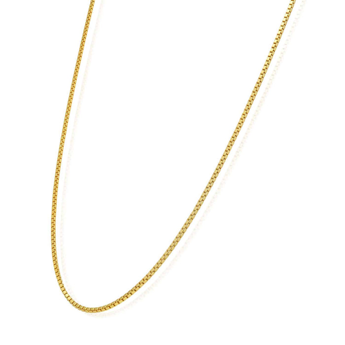 18K Yellow Gold Over Sterling Silver 1.2mm Box Chain (Solid Links) 16" - 24" - WJD Exclusives
