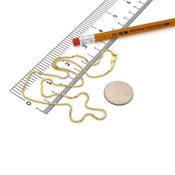 18K Yellow Gold Over Sterling Silver 1.2mm Box Chain (Solid Links) 16" - 24" - WJD Exclusives