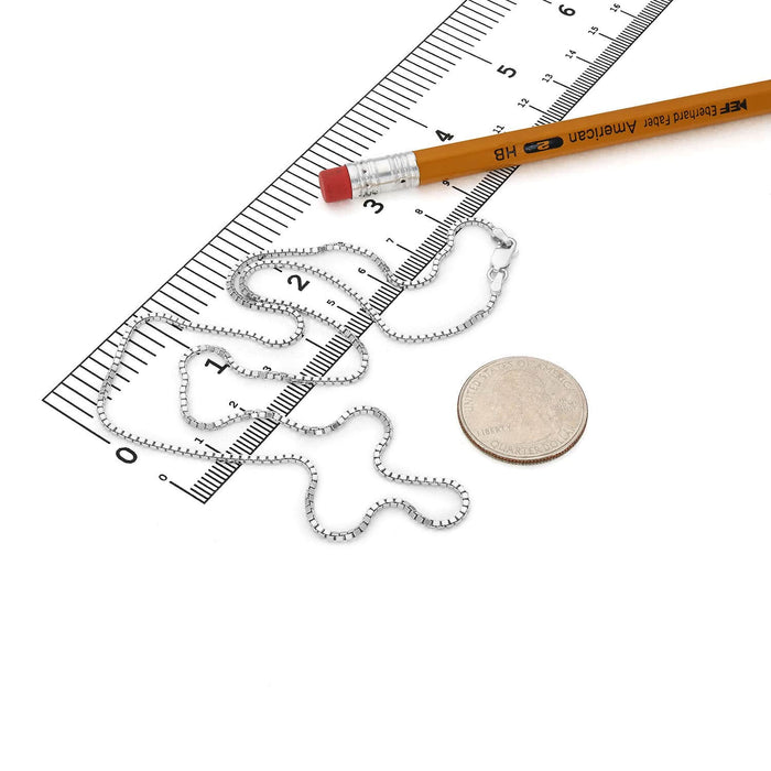 18K White Gold Over Sterling Silver 1.2mm Box Chain (Solid Links) 16" - 24" - WJD Exclusives