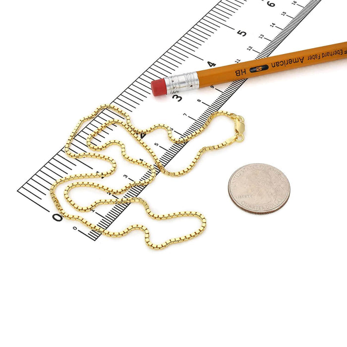 18K Yellow Gold Over Sterling Silver 1.5mm Box Chain (Solid Links) 16" - 24" - WJD Exclusives