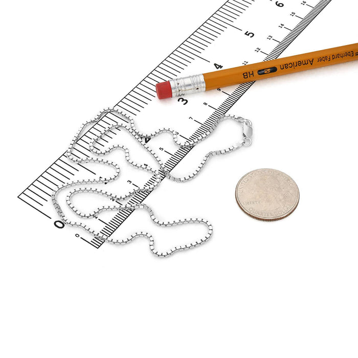 18K White Gold Over Sterling Silver 1.5mm Box Chain (Solid Links) 16" - 24" - WJD Exclusives