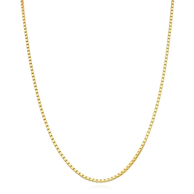 18K Yellow Gold Over Sterling Silver 1.5mm Box Chain (Solid Links) 16" - 24" - WJD Exclusives