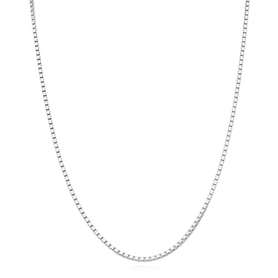 18K White Gold Over Sterling Silver 1.5mm Box Chain (Solid Links) 16" - 24" - WJD Exclusives