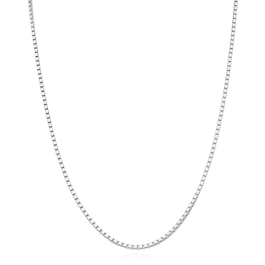 18K White Gold Over Sterling Silver 1.5mm Box Chain Necklace 16"-24"