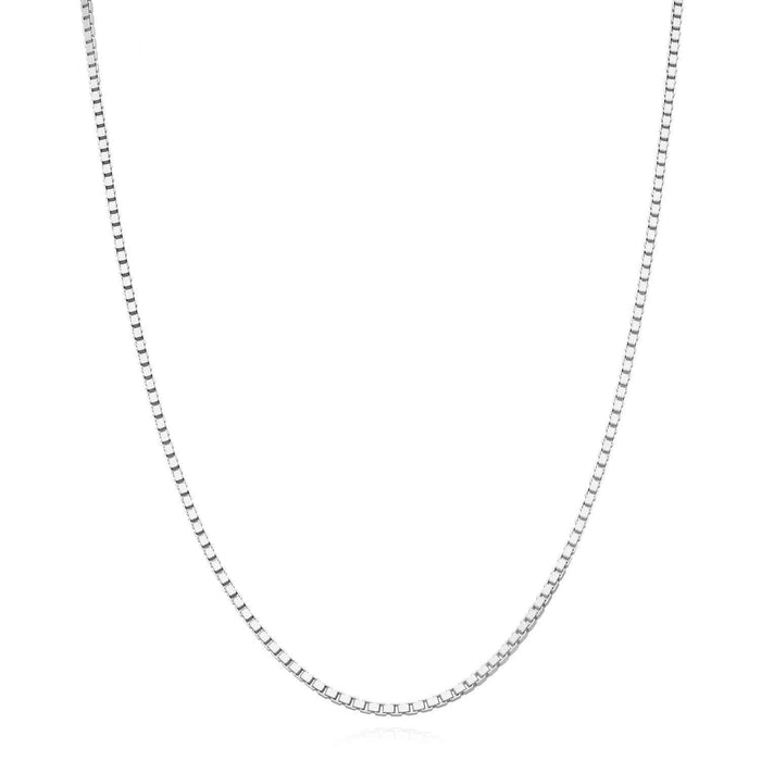 18K White Gold Over Sterling Silver 1.5mm Box Chain (Solid Links) 16" - 24" - WJD Exclusives