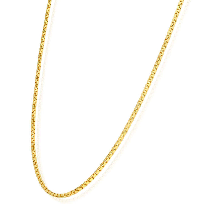 18K Yellow Gold Over Sterling Silver 1.5mm Box Chain (Solid Links) 16" - 24" - WJD Exclusives
