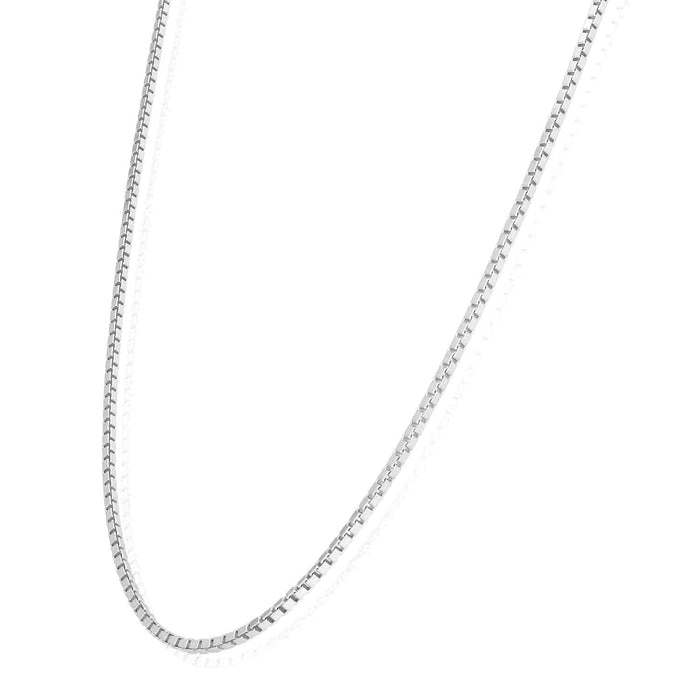 18K White Gold Over Sterling Silver 1.5mm Box Chain (Solid Links) 16" - 24" - WJD Exclusives
