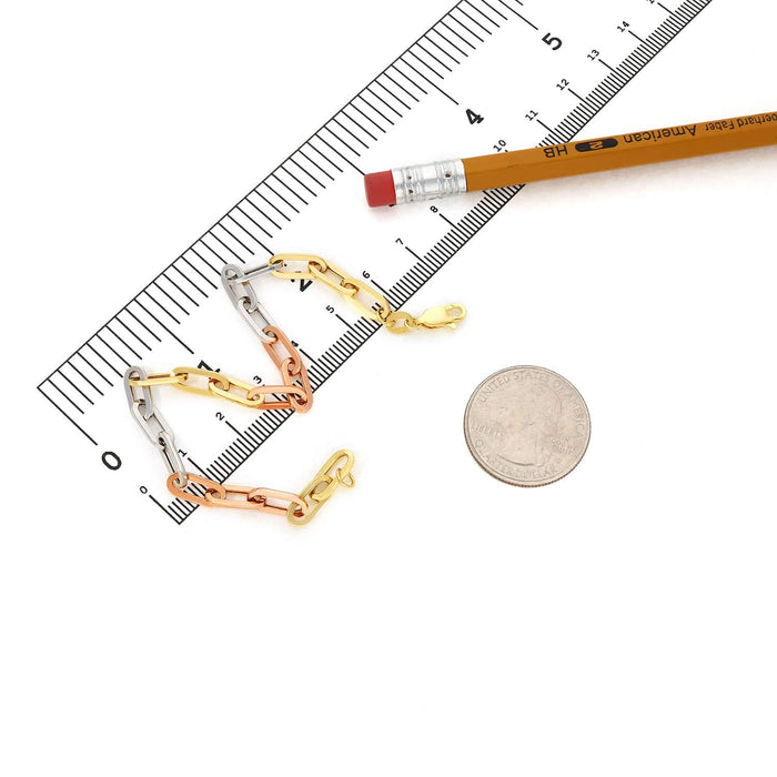 14K Gold Tri - Color Yellow White Rose Color 5mm Paperclip Bracelet (Hollow) 8" - WJD Exclusives