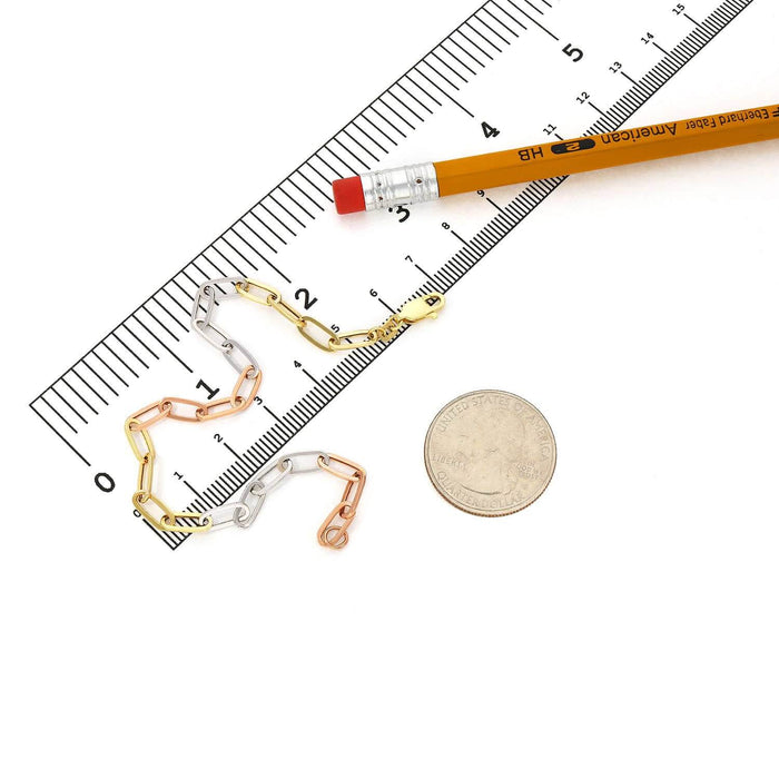 14K Gold Tri - Color Yellow White Rose Color 4mm Paperclip Bracelet (Hollow) 7.5" - WJD Exclusives