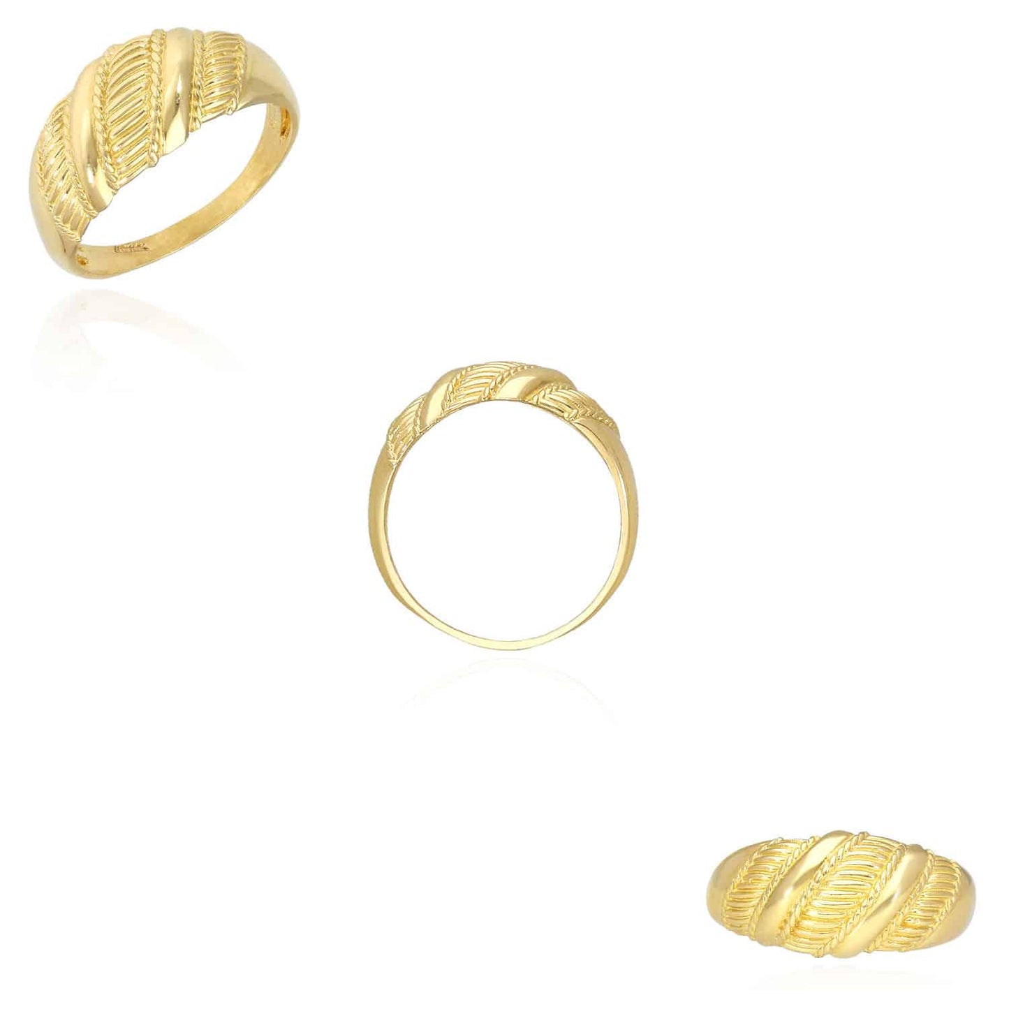 10K Real Gold Yellow 9mm Twisted Rope Croissant Dome Ring