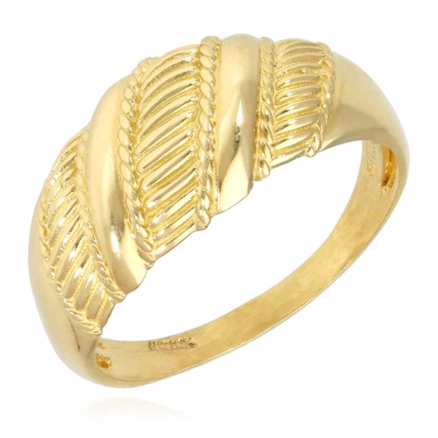 10K Real Gold Yellow 9mm Twisted Rope Croissant Dome Ring