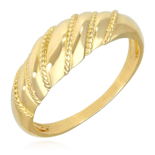 10K Yellow Gold Croissant Twisted Rope Dome Ring