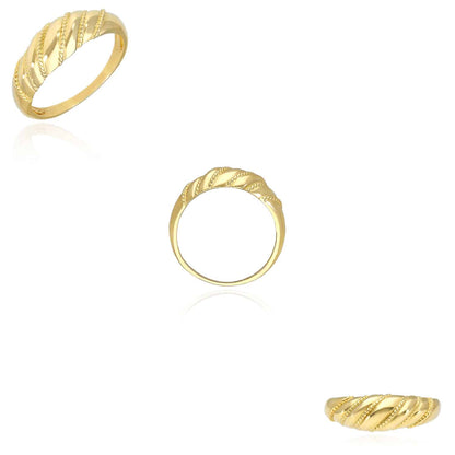 10K Yellow Gold Croissant Twisted Rope Dome Ring