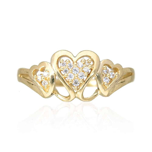 0.40Ct Created White Diamond 14k Solid Yellow Gold Triple Heart Ring Size 5-10