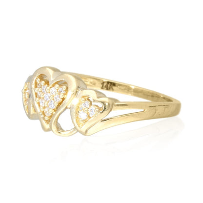 0.40Ct Created White Diamond 14k Solid Yellow Gold Triple Heart Ring Size 5-10