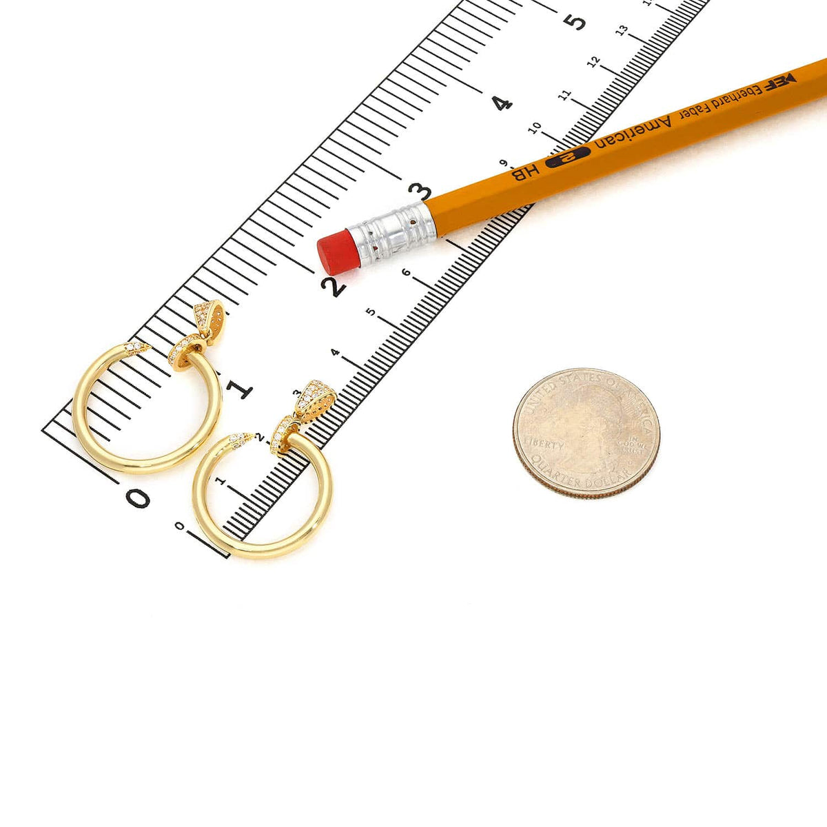 CZ 14K Yellow Gold Twisted Curved Nail Spike Pendant 1.3" 1.4" - WJD Exclusives
