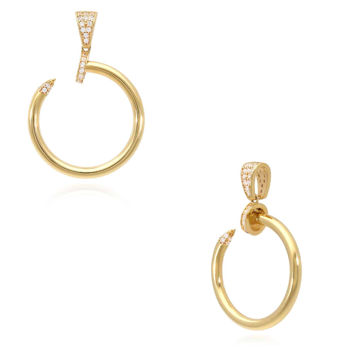 CZ 14K Yellow Gold Twisted Curved Nail Spike Pendant 1.3" 1.4"