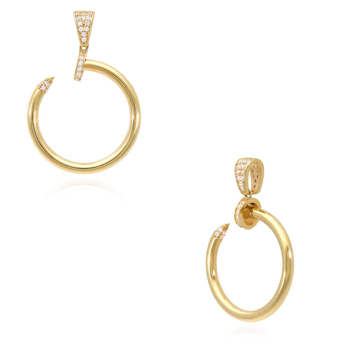 CZ 14K Yellow Gold Twisted Curved Nail Spike Pendant 1.3" 1.4" - WJD Exclusives