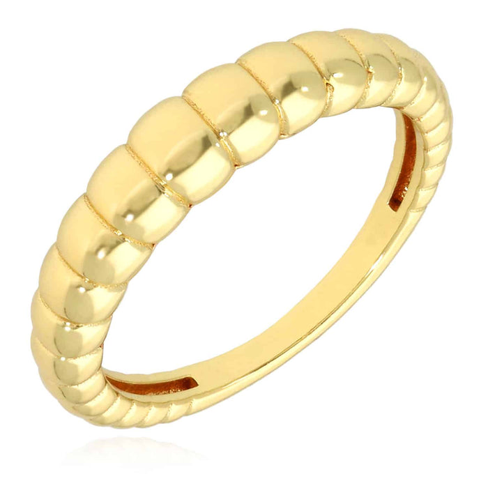 18K Yellow Gold Over Sterling Silver Croissant Ribbed Dome Ring - WJD Exclusives