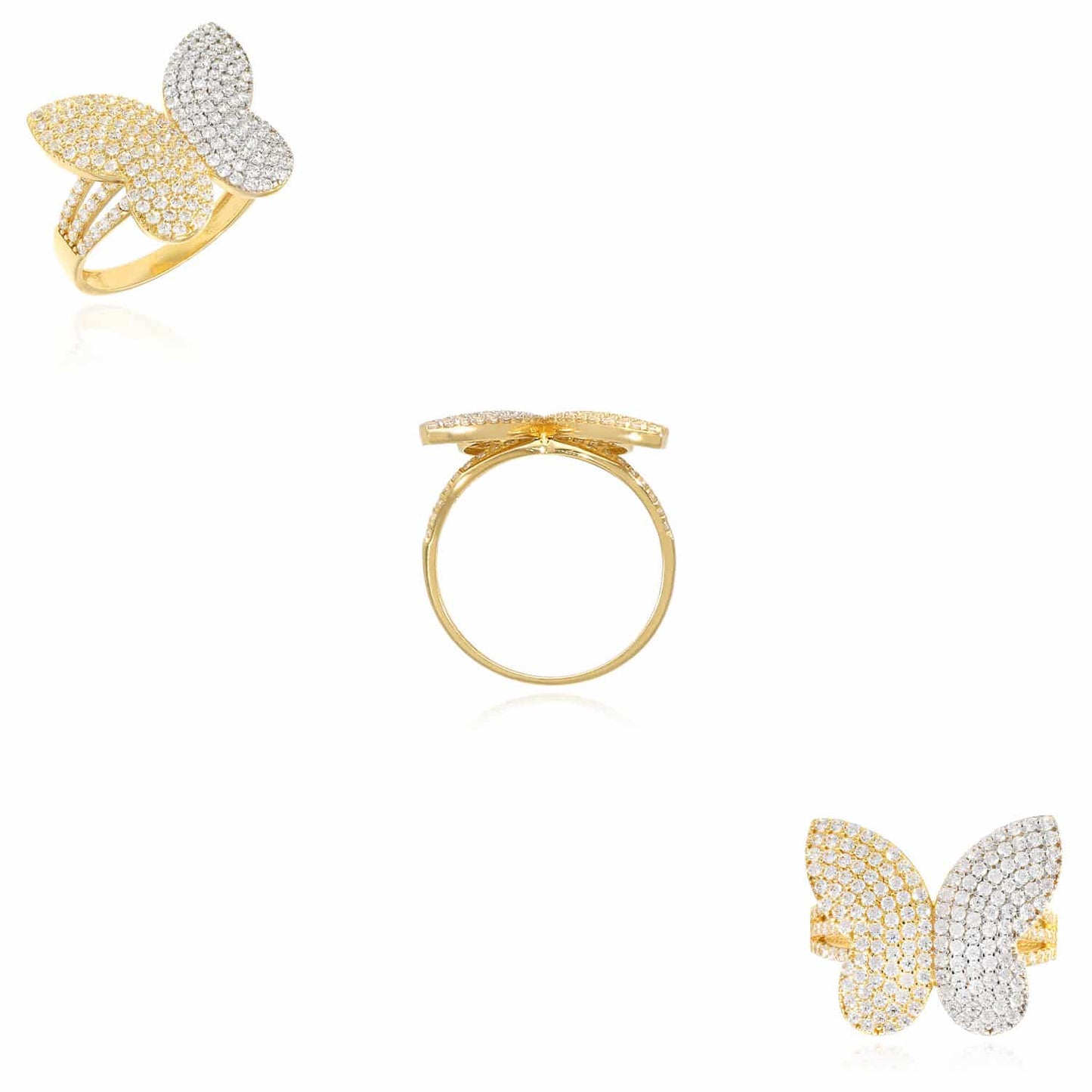 14K Gold Yellow CZ Pave Cocktail Butterfly Ring