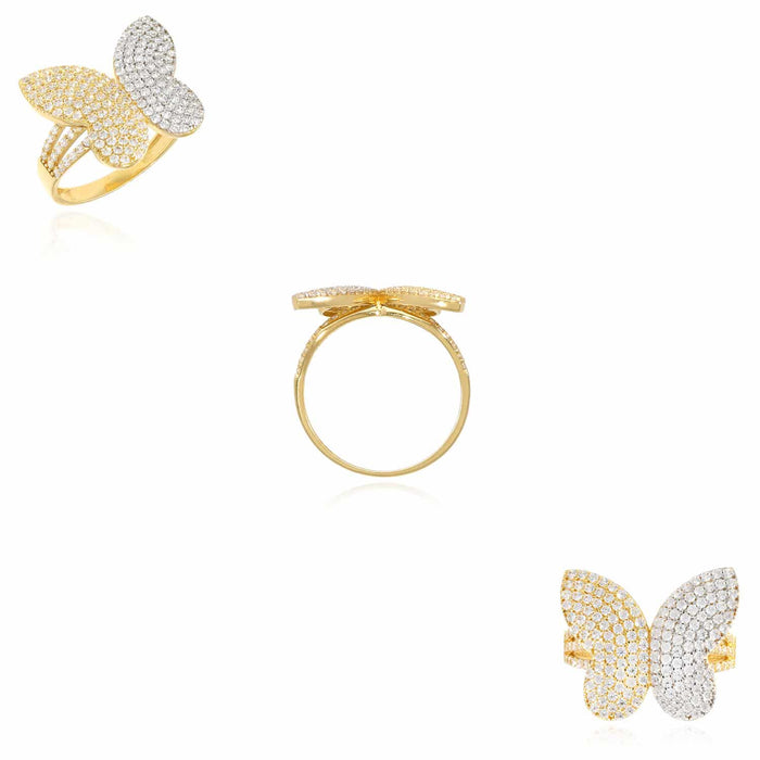 14K Yellow Gold CZ Pave Cocktail Butterfly Ring - WJD Exclusives