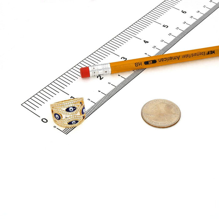 14K Yellow Gold CZ Multiple Evil Eye Dome Cocktail Ring - WJD Exclusives