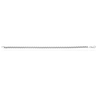 925 Sterling Silver 3.7mm Solid Round Box Bracelet 8"-9"