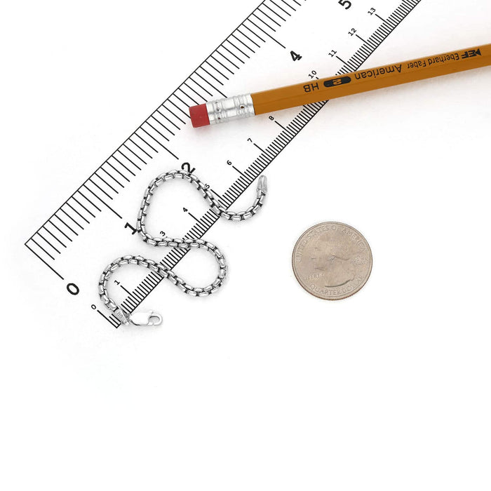 Sterling Silver 3mm Round Box Bracelet (Solid Links) 7" - 9" - WJD Exclusives