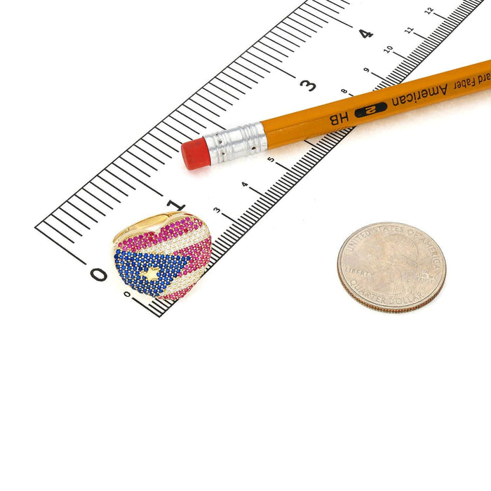 14K Yellow Gold CZ Gemstone Heart Puerto Rico Flag Ring - WJD Exclusives