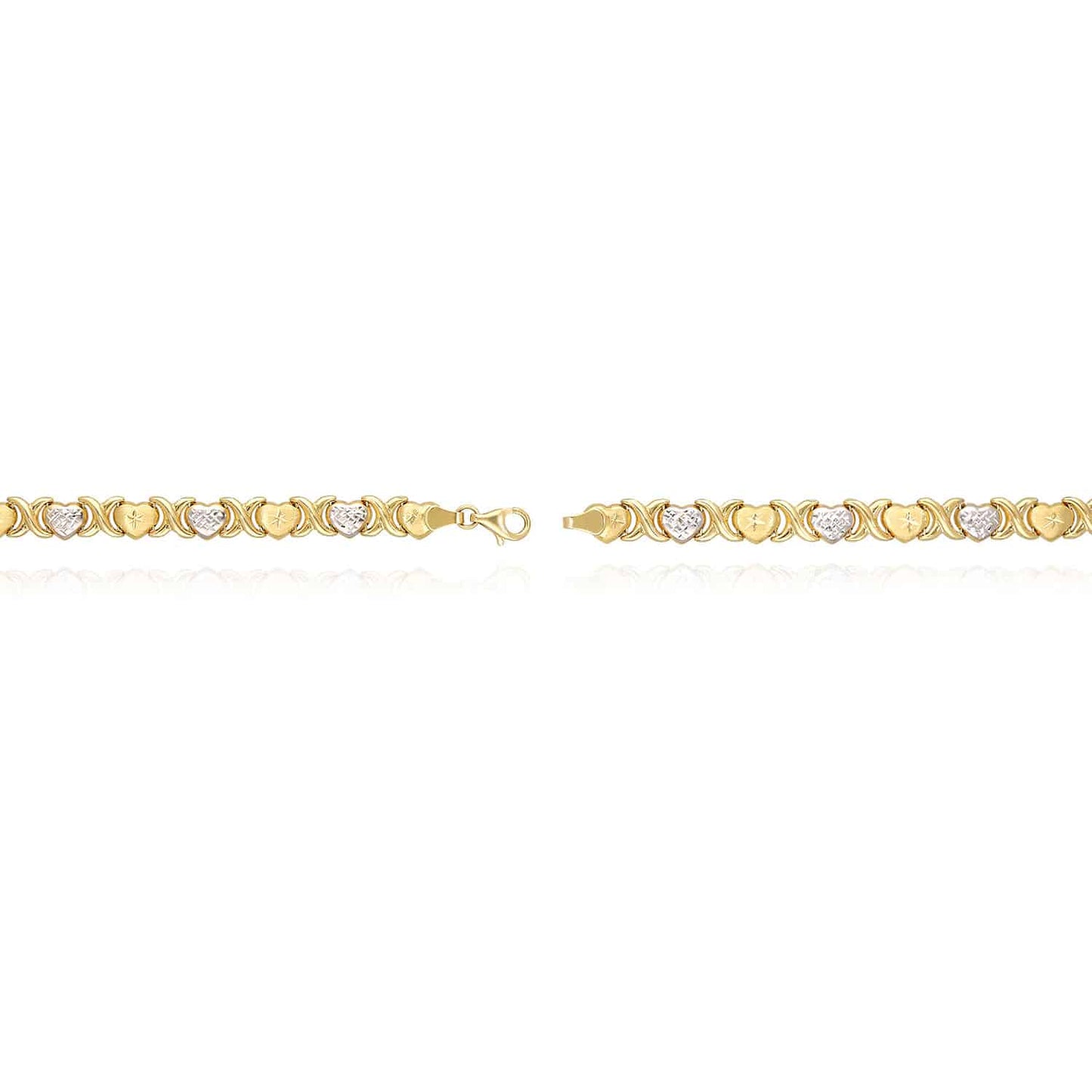 14K Yellow Gold Graduated Heart & Kisses Stampato XO Necklace 18.5"