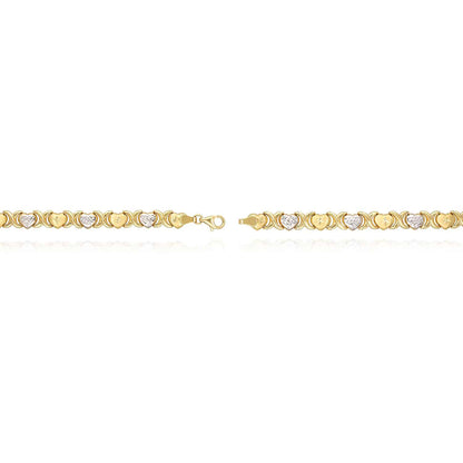 14K Yellow Gold Graduated Heart & Kisses Stampato XO Necklace 18.5"