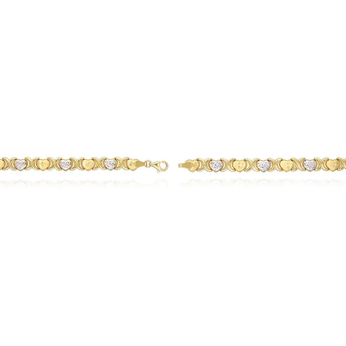 14K Yellow Gold Graduated Heart & Kisses Stampato XO Necklace (Hollow) 18.5" - WJD Exclusives
