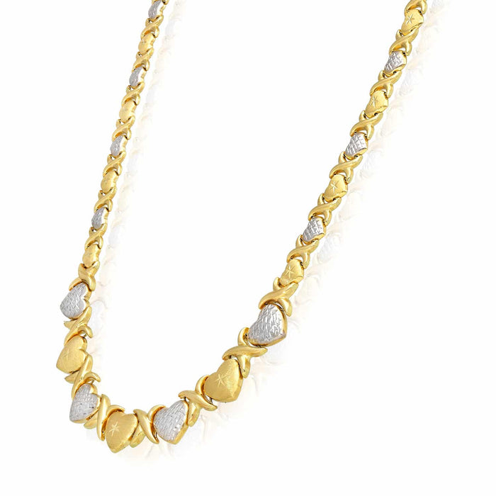14K Yellow Gold Graduated Heart & Kisses Stampato XO Necklace (Hollow) 18.5" - WJD Exclusives