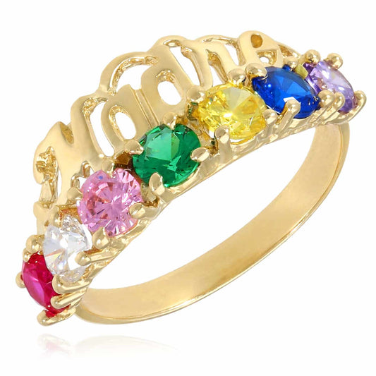 14K Gold Yellow Multi-Color Simulated Birthstones MADRE Mother Ring