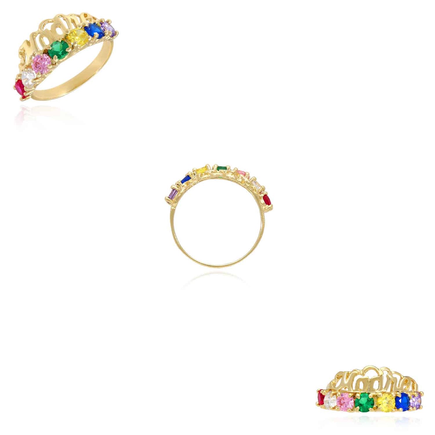 14K Gold Yellow Multi-Color Simulated Birthstones MADRE Mother Ring