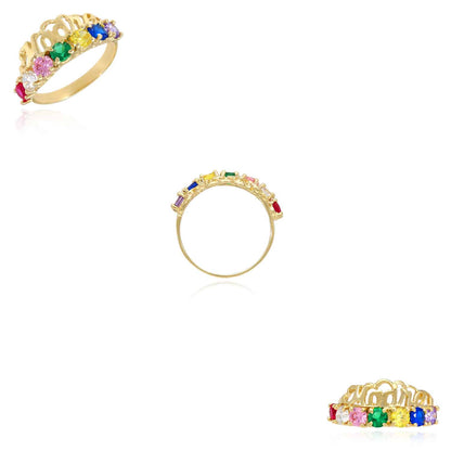 14K Gold Yellow Multi-Color Simulated Birthstones MADRE Mother Ring